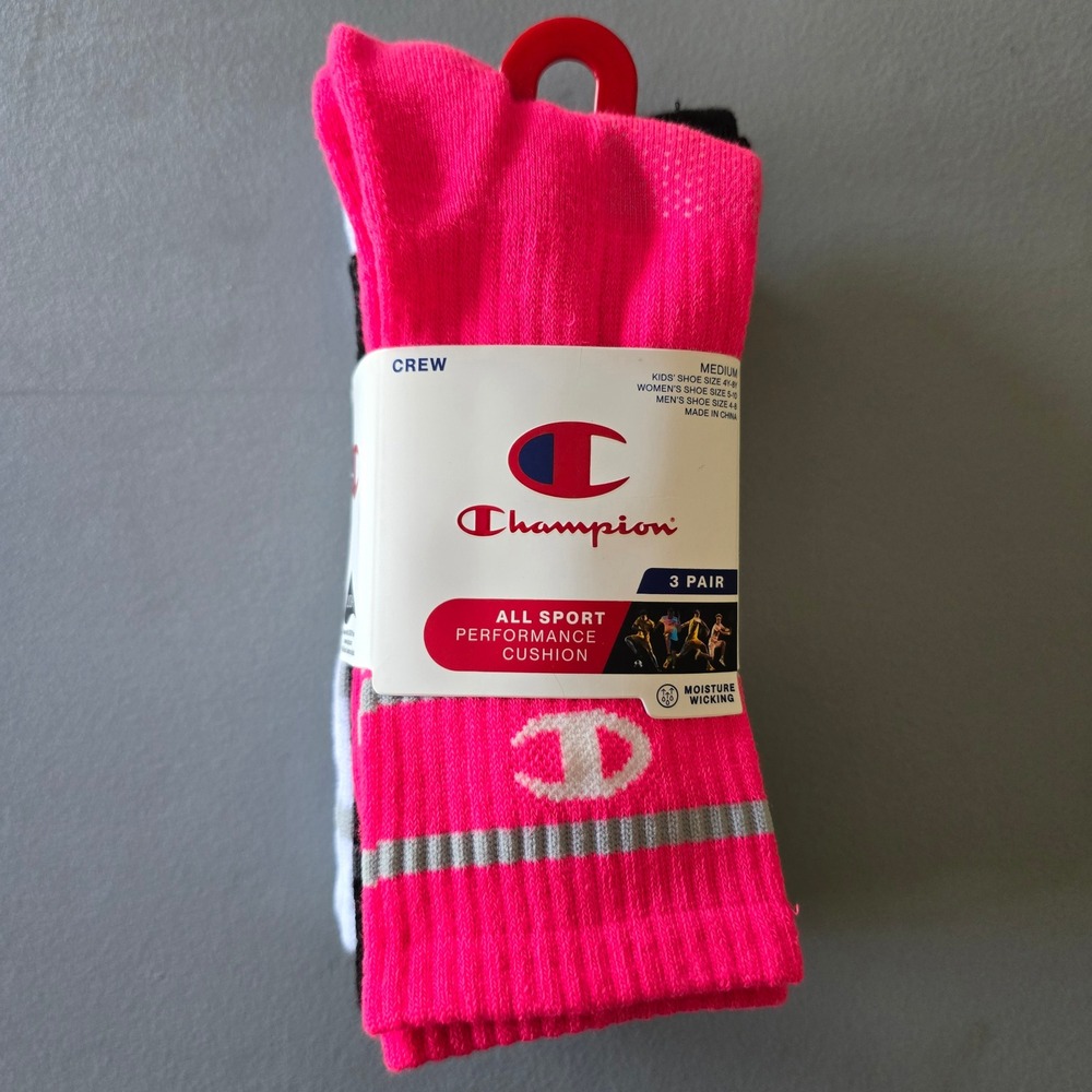 Champion 3 pack Crew Socks New Pink Black White
